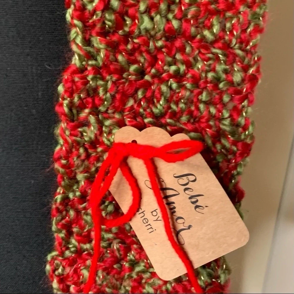 🔥 NWT Handmade Crochet Scarf Green Red Gold New